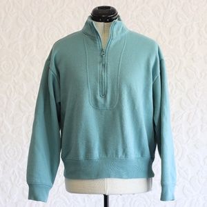 a new day Teal Quarter Zip Mock Neck Pullover Knit Rib Cuffs